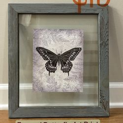 Framed Butterfly Art Print with Rustic Wooden Frame