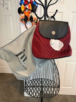 NWT Jessica Moore Burgundy Quilted Backpack With  Black Flap, Snap Closures.