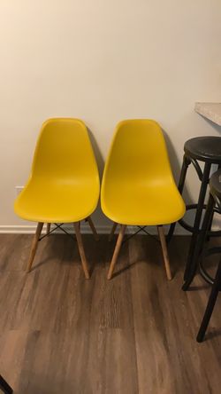Set of 2 Yellow Eames-Style Shell Chairs