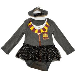 Harry Potter Gryffindor Baby Girl Gray One Piece Body Suit Tulle Skirt Costume Infant Sz 3-6 Months