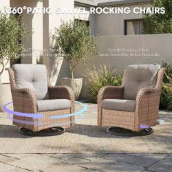 ❤️‍🔥 #C Outdoor Wicker 360 Degree Swivel Glider Rocker Chairs - Set of 2 $ 140