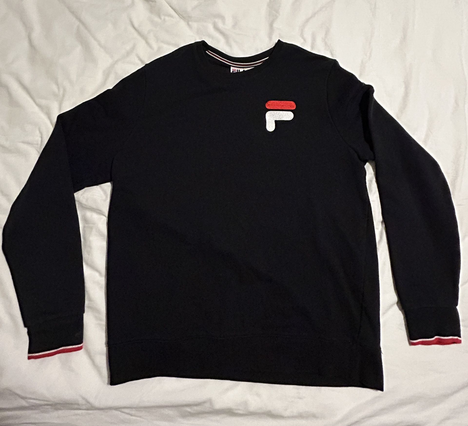 Retro Fila embroidered logo pullover mens streetwear black sweatshirt size Large 