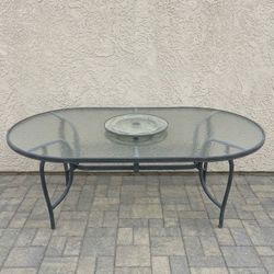 Glass Top Outdoor Dining Table with Lazy Susan