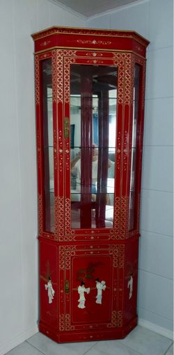 Vintage Asian Curio  Corner Cabinet