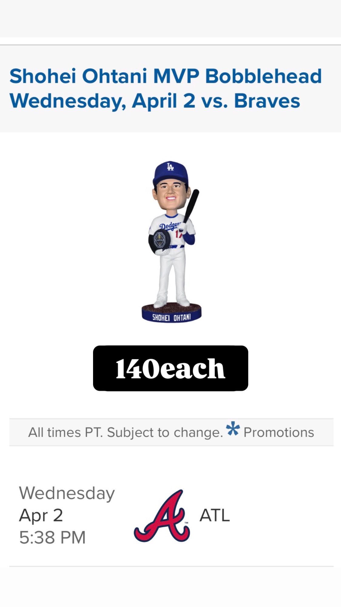 April 2nd  Dodgers Vs Braves
