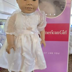 18-inch American Girl Doll: Brown Skin, Brown Eyes, Brown Hair First Communion Dress 