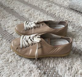 Prada Nude Patent Leather Low-Top Sneakers Size EU 36