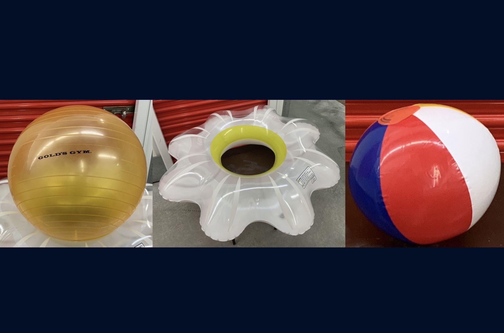 🔶 BLOWUP ITEMS: Small Beach Ball, SunFlower Life Preserver, GOLD's Gym Exercise Ball... $5 Each Item... 🚚MOVING OUT OF STORAGE📦