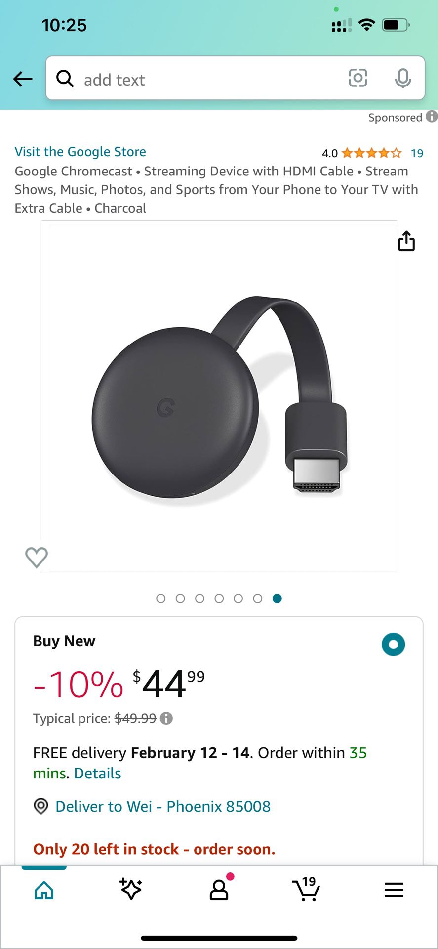 Google Chromecast • Streaming Device with HDMI Cable • Stream Shows, Music, Photos, and Sports from Your Phone to Your TV with Extra Cable • Charcoal