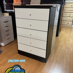 NEW Black Base w/ 5 White 5 Drawer Dresser Chest 