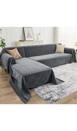 Sectional Couch Covers, 2 Pieces Chenille Sofa Cover