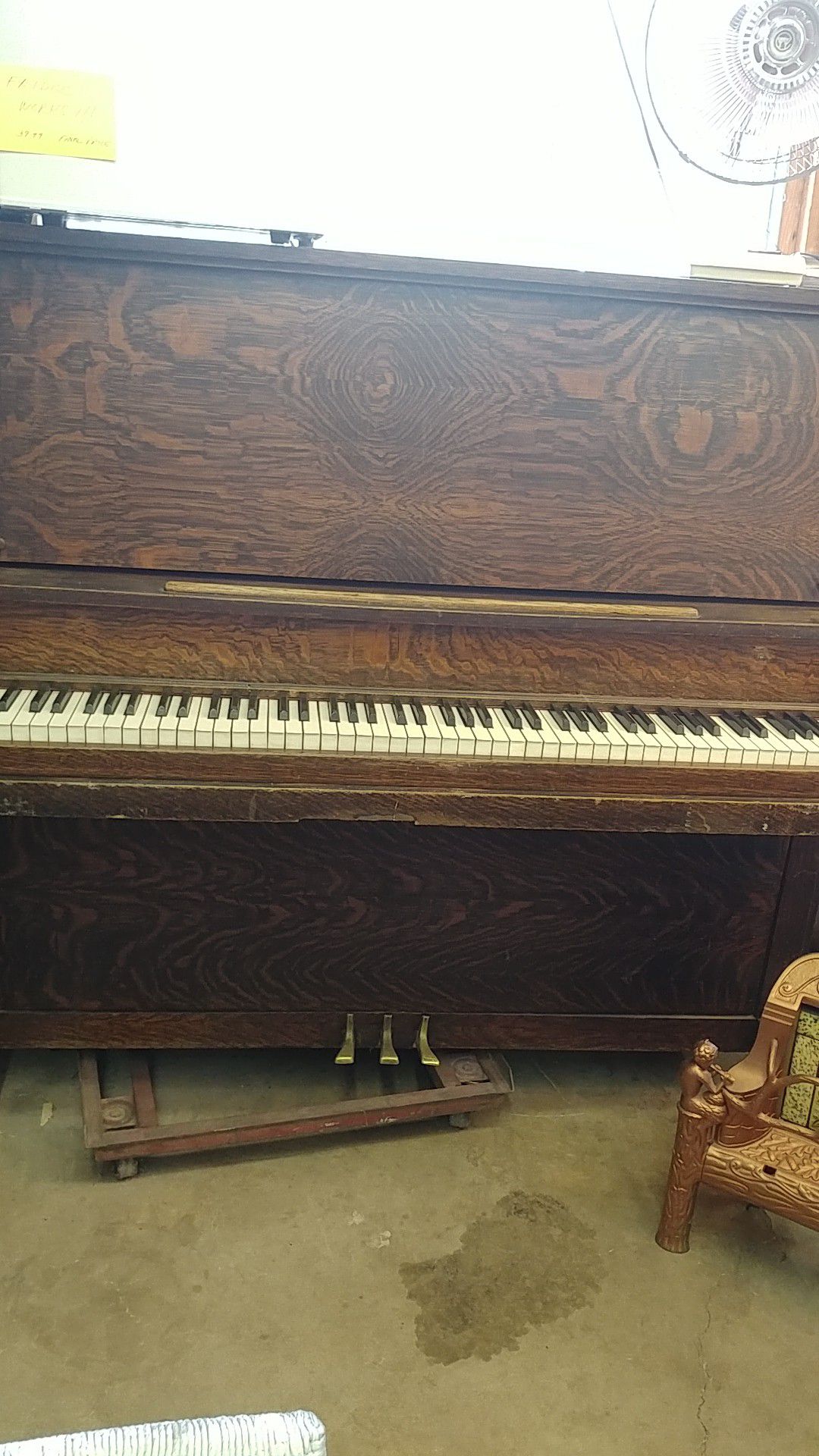 Tiger oak piano, antique. Great for beginner.