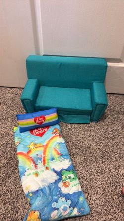 American girl doll pull out couch and care bear sleeping bag