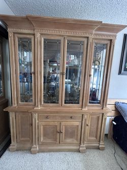 vintage wood and glass cabinet