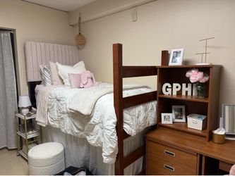 Upholstered soft pink headboard