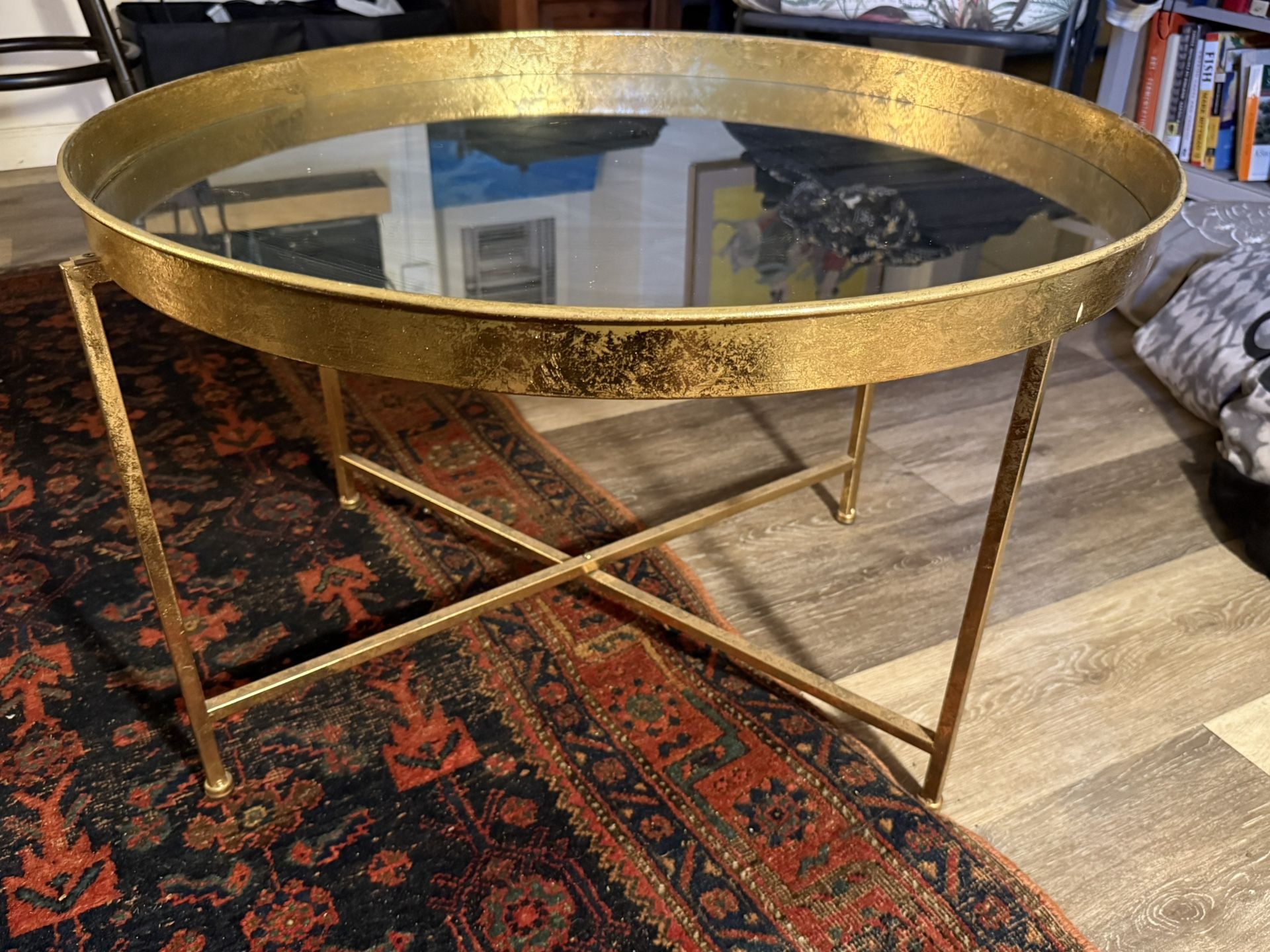 Gold Colored Table With Mirror