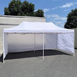 (New) $225 Heavy Duty 10x20 ft Canopy Ez Pop Up Tent with (4) Sidewalls, Color White or Blue
