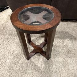 Set Of Two Wood/Glass End Tables $50