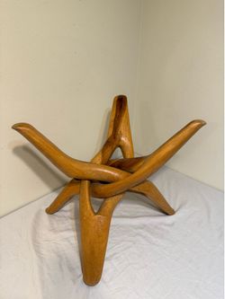 Large Hand Carved Solid Wood Organic Sculpture / Decorative Stand 30” Mid Century Style