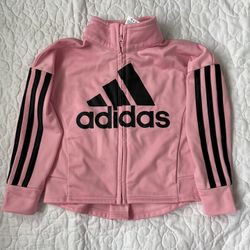 Adidas Toddler Girls Pink and Black Zip up Track Suit Jacket