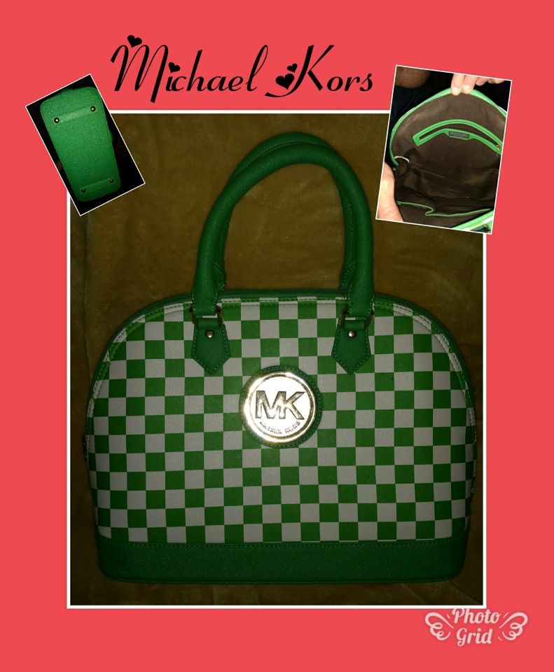 GREEN/EHITE CHECK BOWLER BAG