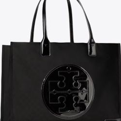TORY BURCH ELLA PATENT TOTE BAG BLACK 