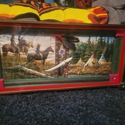 Native American Framed Quilt work W Artifacts