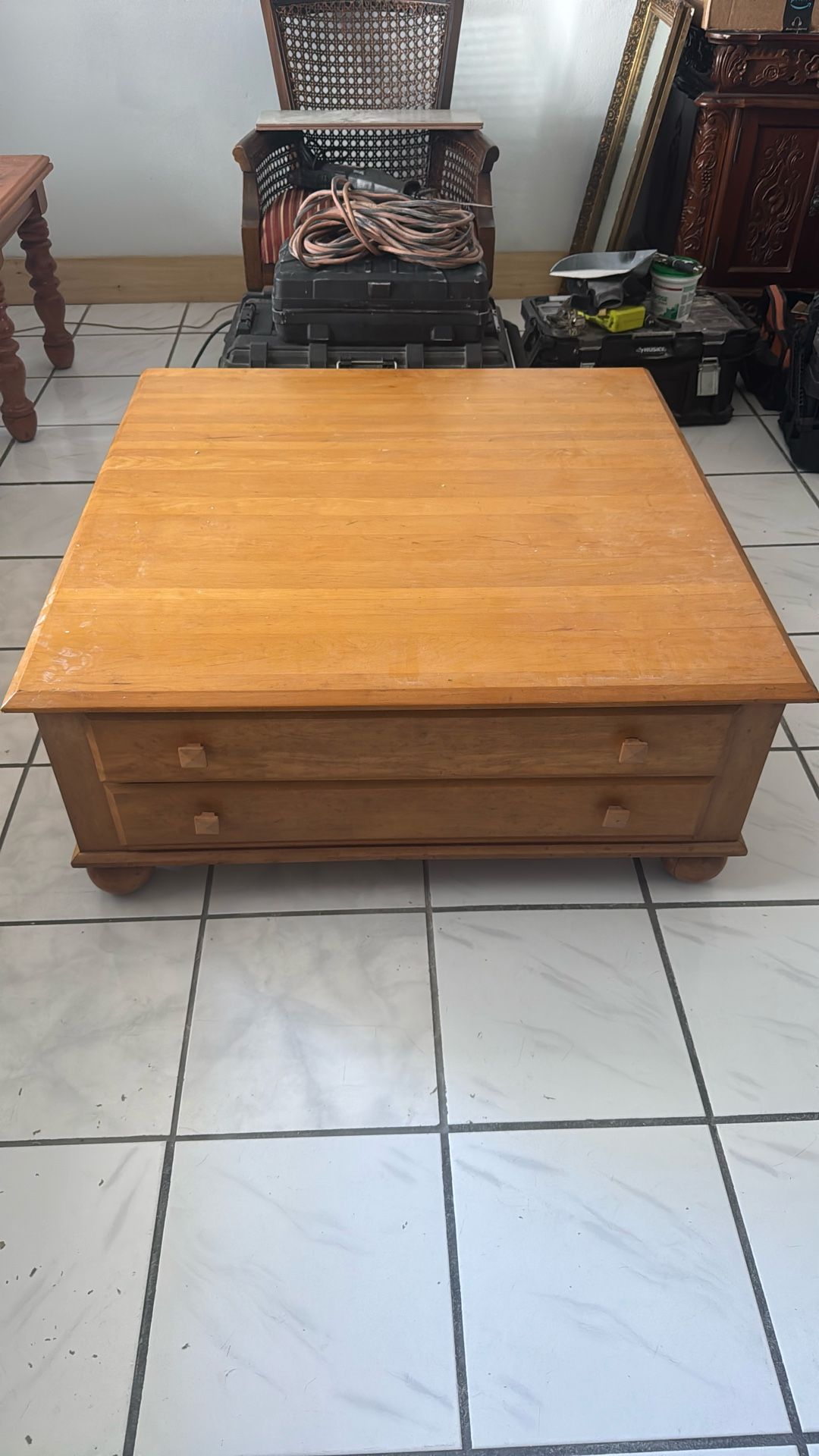 Two Light Brown Coffee Tables And End Tables