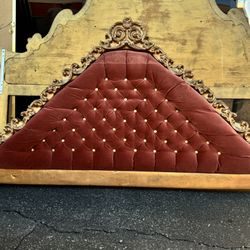 VINTAGE Italian Rococo Tufted Velvet Headboard - Gold Gilt & Mauve