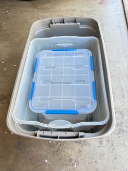 $10 for 3 Pack Plastic Storage Organizer Bins - Heavy Duty / On Wheels