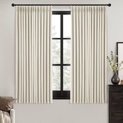 Linen Pleated 100% Blackout Curtains 2 Panels