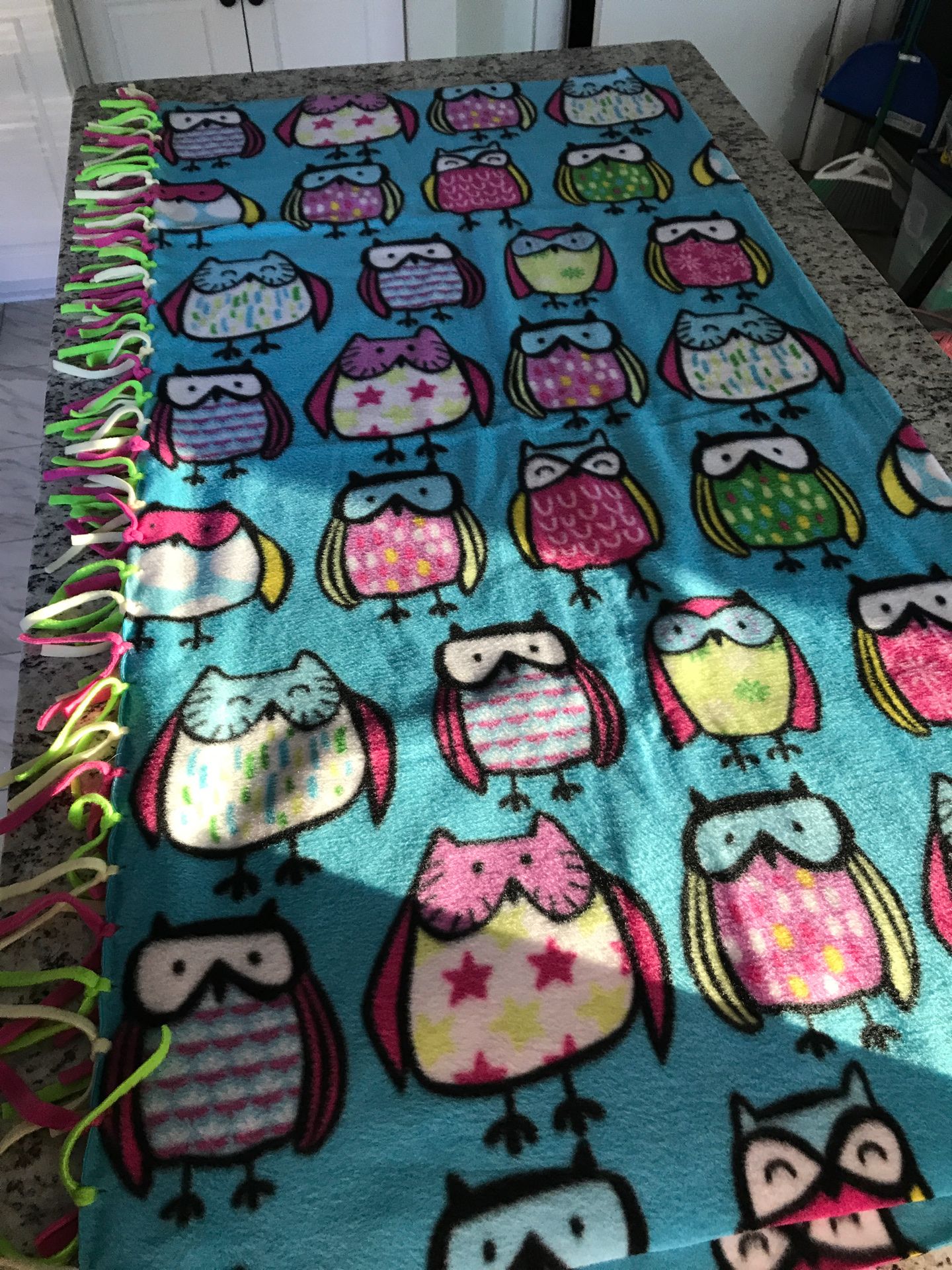 Handcrafted fleece blanket 5’ x 6’ Owls