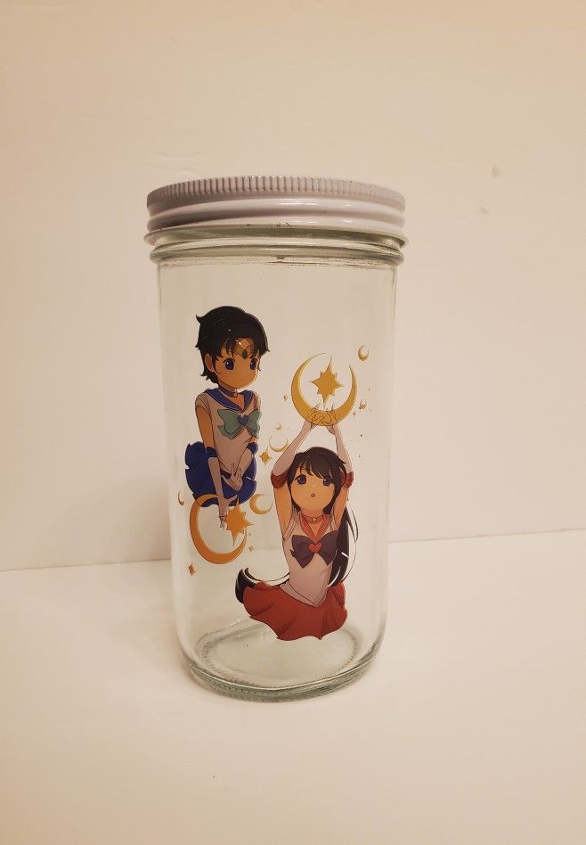 Sailor Moon Sailor Mars & Sailor Mercury drinking glass jar
