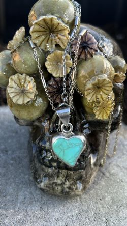 Vintage Real Turquoise And Silver Heart Pendant ATI 925 Mexico