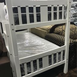 White Bunk Bed W/ Mattress 
