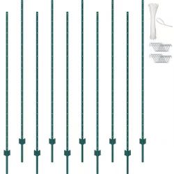 Feet Fence Post, 10 Pack U-Channel Heavy Duty Metal Fence Posts, Sturdy Steel Fence Stakes for Garden Yard, Lawn, Farms and Outdoor Wire Fencing, Gree