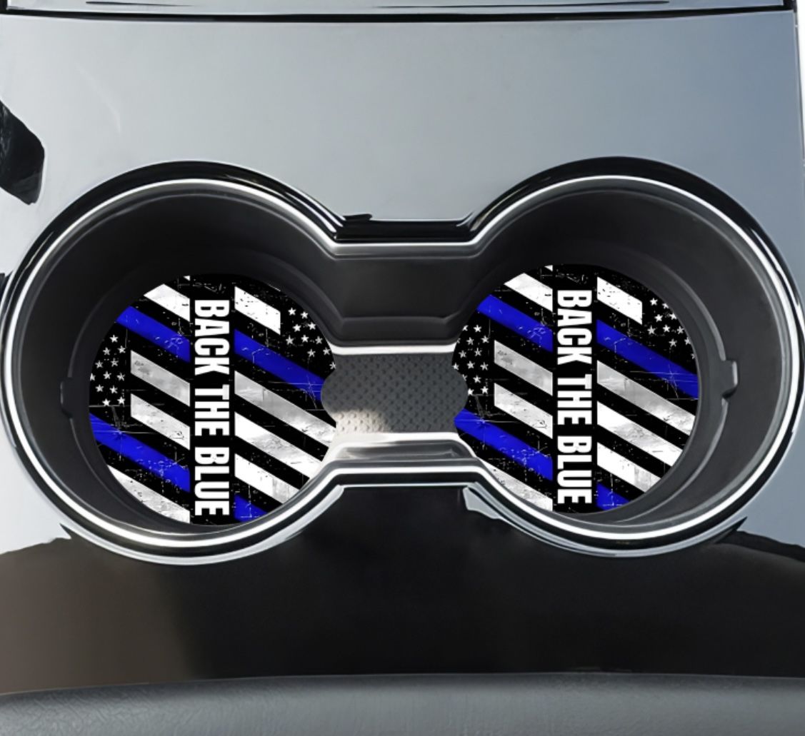 Police Back The Blue Car Coasters Absorbent Set of (2)