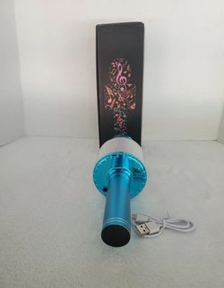 New Blue Karaoke Microphone Wireless Bluetooth With LED Lightning fun party family girls night
