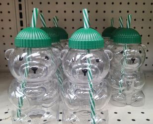 Plastic Bear with Straw and cap hat $10 ea