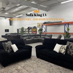Free Delivery* Black Corduroy Sofa Love Seat Set!