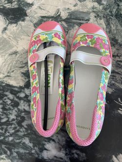 Lands End Floral Pink And White Girls Shoes