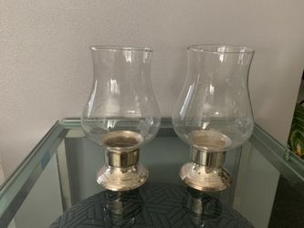 2 Silver plated Hurricanes With Hand Etched Globes