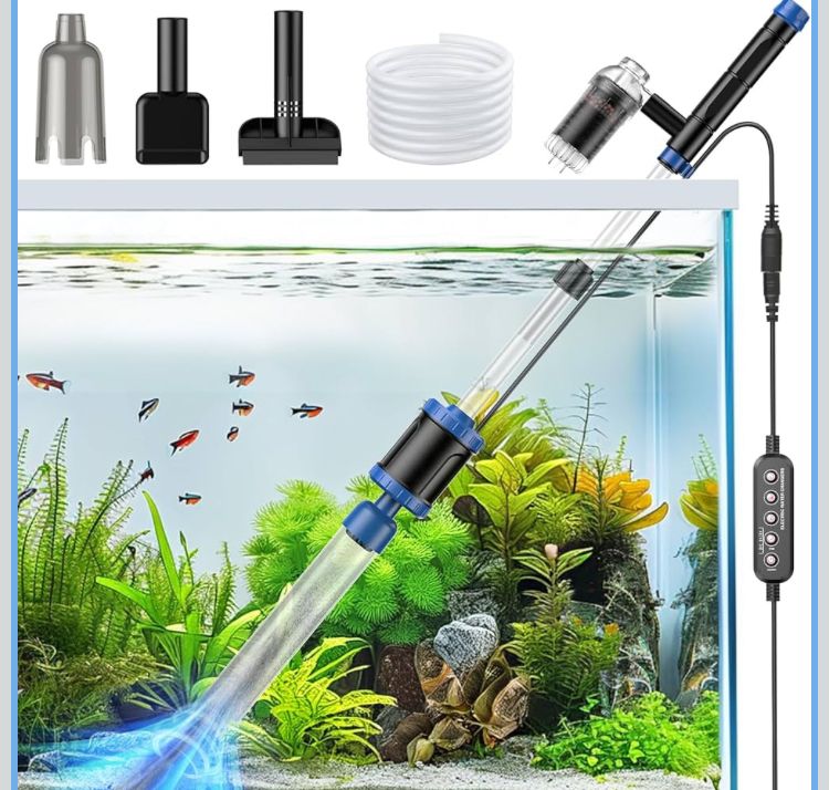 Electric Aquarium Vacuum Gravel Cleaner: 36W Fish Tank Cleaner Vacuum with Strong Suction for Water Change Wash Sand Algae Cleaner Water Shower and Wa