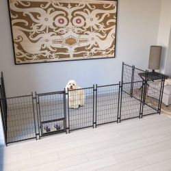 Dog Kennel Outdoor with Roof, 4.23'x7.81'x4.83' Welded Wire Enclosure, Heavy Duty Dog Crate with UV-Resistant Waterproof Cover, Double Lock & Rotating