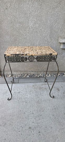 Wrought Iron Woven Seagrass Top Side Table
