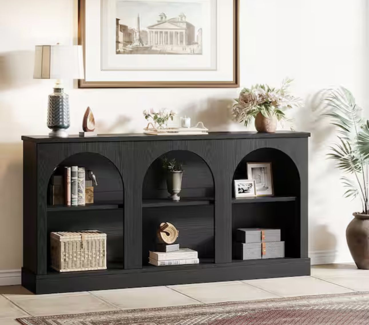 63" Console Table, Farmhouse Entryway Table With 3 Tier Storage