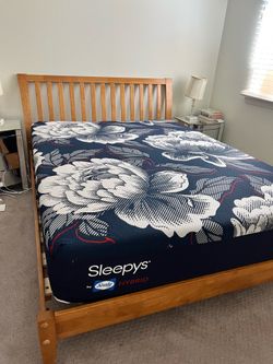 Solid wood queen bed with mattress