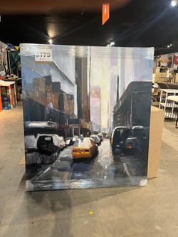 Large City Street Canvas Wall Art – Framed Urban Landscape 54”H x 48”W x 1.5”D