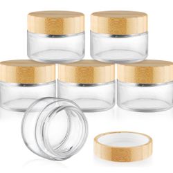 Round Glass Jars, Empty Clear Glass Jar Holder with Bamboo Lids, Small Travel Cosmetic Jars, 6 Pcs, 100 Gram