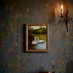 “Quiet Pond” Swans Painting, Artwork in Acrylics